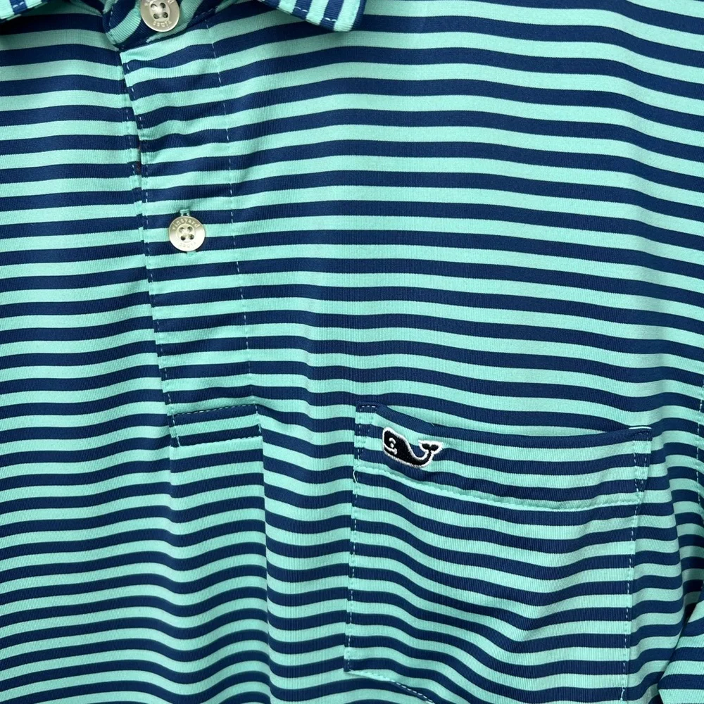 Vineyard Vines Navy/ Seafoam Striped Polo - Picture 3 of 4